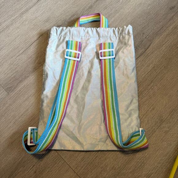 Iridescent Drawstring Bag Backpack with Rainbow Canvas Adjustable Straps - Picture 4 of 12